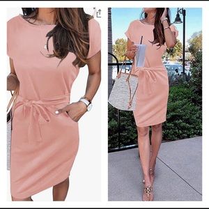 NWT Short Sleeve T Shirt Dress Casual Tie Waist with Pockets